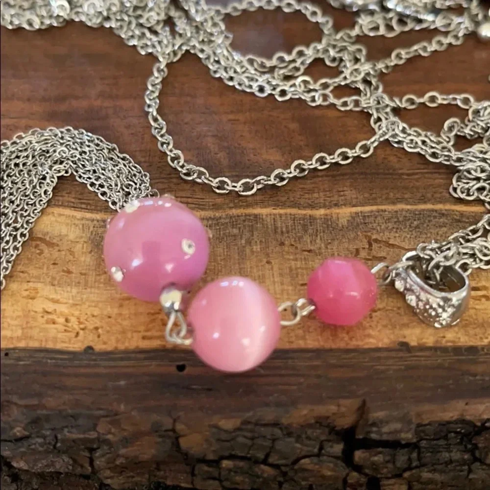 3x$25 ❤️ New York & Co Long Double Chain Necklace Pink ❤️